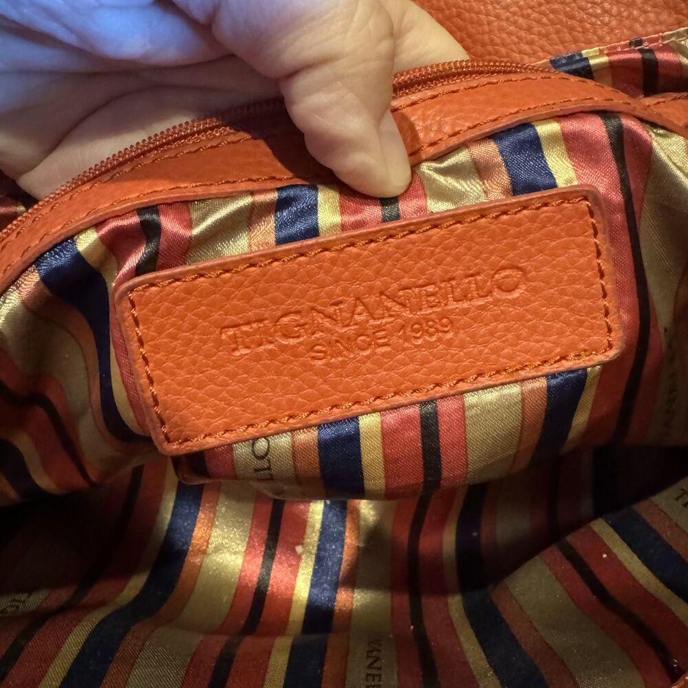 Tignanello Leather Shoulder Bag Pebbled Double Handle Tote Pink Orange 14x11 - Picture 9 of 12